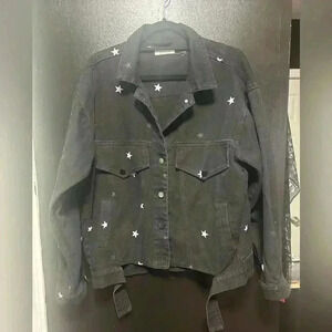 Woman’s Size 2X Plus Size Black Denim Jean Jacket Cute Tie Front Detail Fall